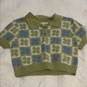 Altar'd State Olive and Blue Floral Polo Top